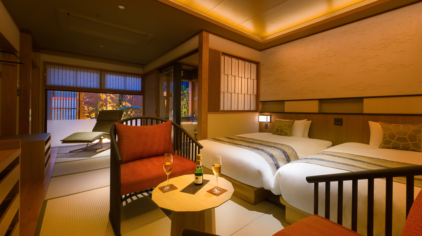 Premium room with exclusive Japanese style patio and semi-open-air cypress bath
